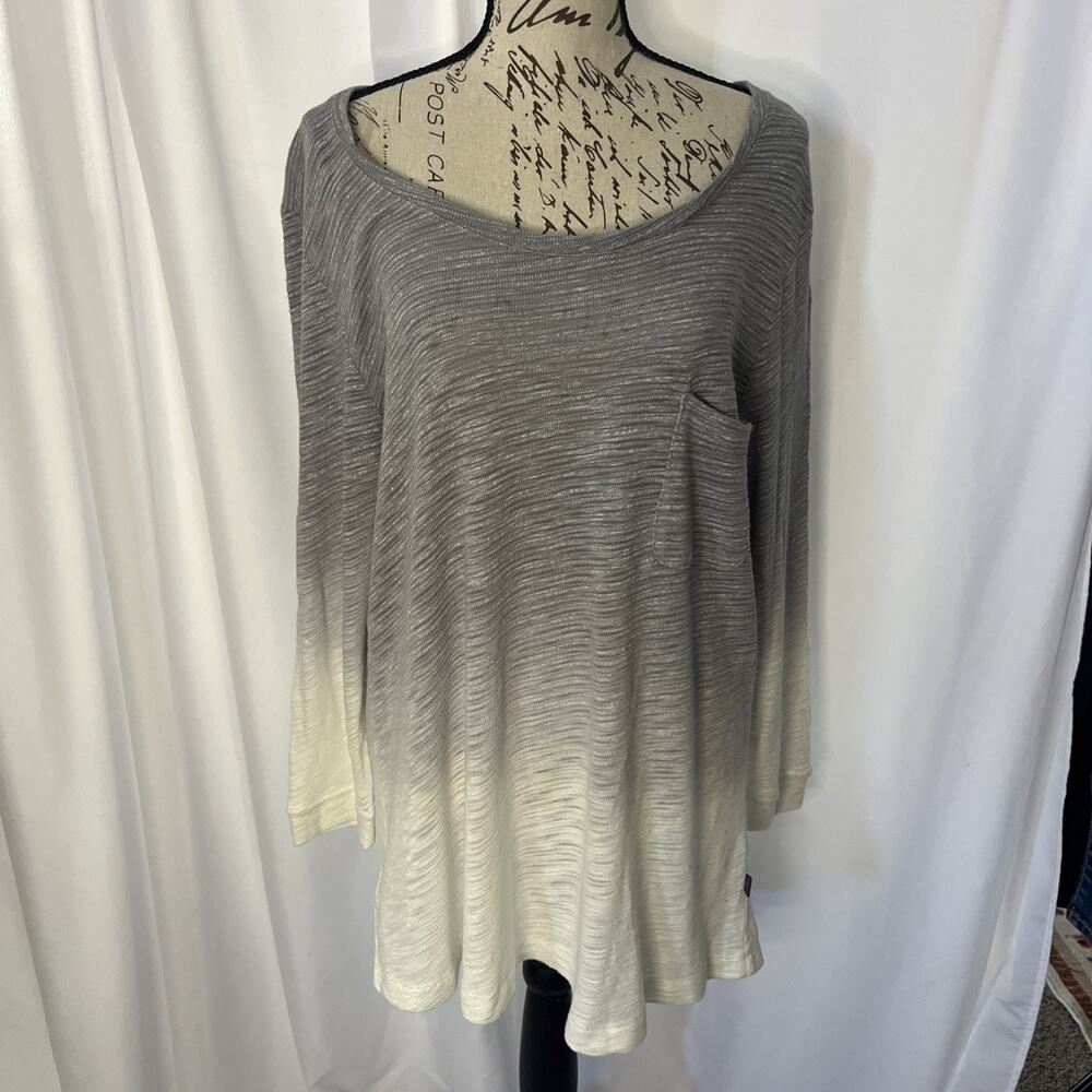 Z By ZOBHA TUNIC TOP XL GRAY OMBRÉ CUT OUT 3/4 SLV STRETCH WOMENS NWT